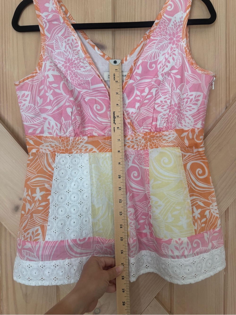 Sleeveless Floral Patchwork V-Neck Tank Top in Pink, Orange & Yellow - Picture 3 of 7